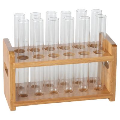 China Wooden Wooden Bamboo Test Tube Vial Shot Glasses Holder Rack for sale