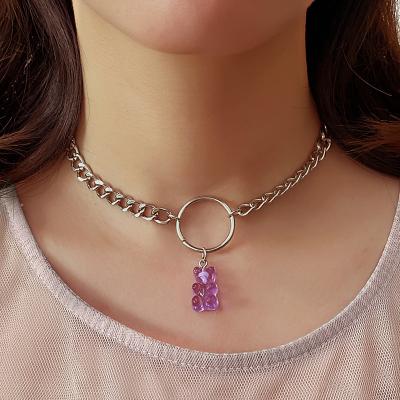 China YI 2021 cute transparent chain/hip hop/cute cute cartoon bear clavicle chain resin color candy jingle necklace, act the role ofing is tasted for sale