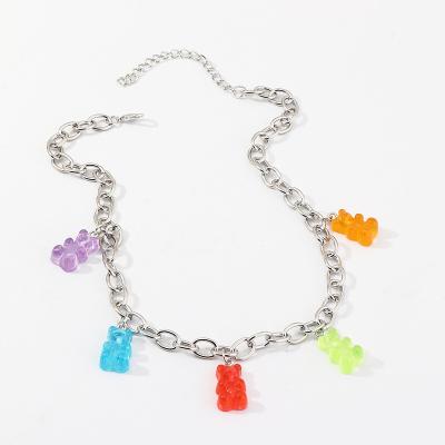 China Cute hop/hip/tinkle fashionable YI 2021 cute bear pendant necklace bear cartoon resin transparent accessories for sale