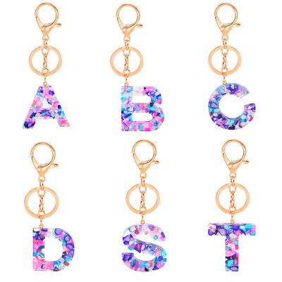 China Jingle YI Fashion 2021 26 Women's Initial Key Chains Car Gold Letters Ring Key Chain Colorful Real Stone Handmade Silver Resin Alphabet for sale