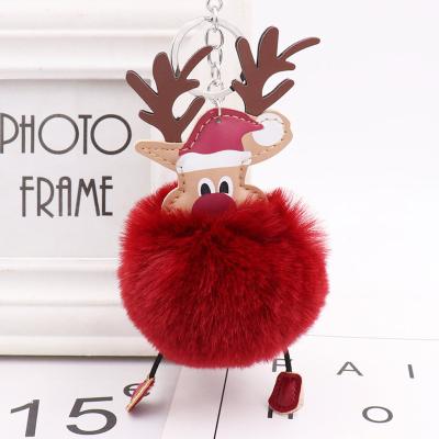 China Wholesale Ding Yi Christmas Fawn Plush Keychain Pu Leather Deer Hair Ball Pendant Key Chain 2021 Cute New for sale