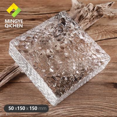 China Modern Solid Color Hot Crystal Transparent Square Toilet Cast Iron Wall Background Partition Glass Brick Wall Translucent Brick for sale