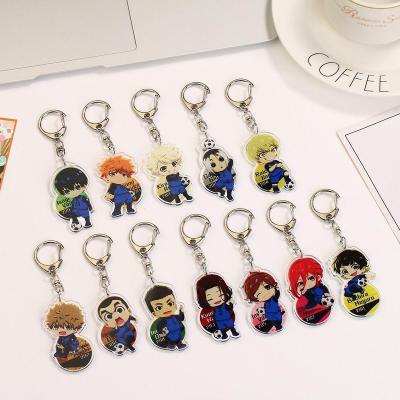 China Transparent Holographic Japanese New Acrylic Pendant Key Ring Anime Blue Lock Keychain for sale