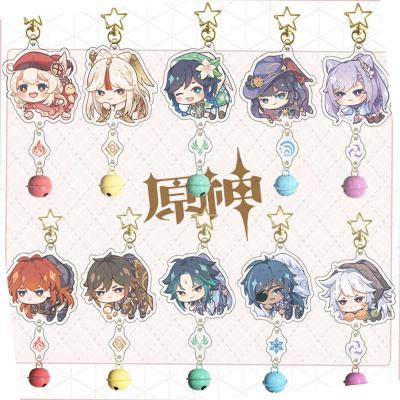 China Transparent Holographic Kawaii Bag Charm Diluc Keqing Star Bell Keychain Anime Games Genshin Impact Acrylic Keychain For Gift for sale