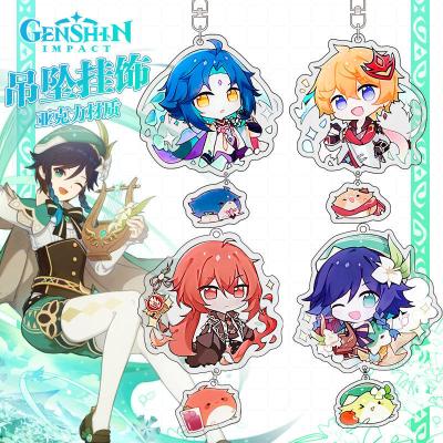 China Transparent Holographic High Quality Double-sided Sandwich Animation Charm Genshin Impact Venti Acrylic Anime Keychain for sale