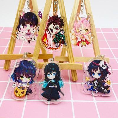 China Transparent Holographic Double Sided Cute Figure All Staff Anime Kimetsu No Yaiba Demon Slayer Acrylic Keychain for sale