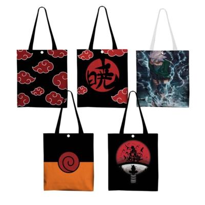 China Japan Cartoon Print Anime Canvas Bag Shopping Bag Uchiha Itachi Red Cloud Akatsuki Kakashi Canvas Tote Bag for sale