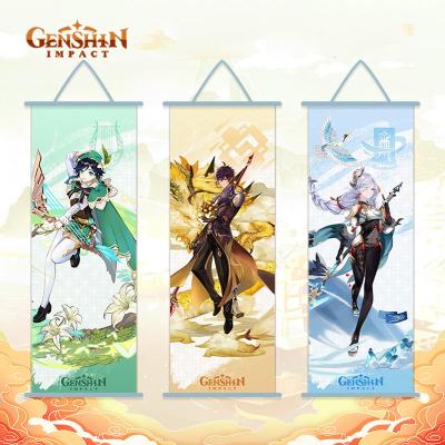 China CREATIVE 70*30cm Canvas Anime Wall Scroll Art Banner Game Genshin Impact Hanging Poster for sale