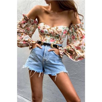 China QUICK DRY Womens Ready To Board Floral Print Off Shoulder Half Sleeve Jumpsuit for sale