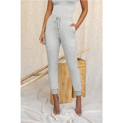 China Anti-Static Custom Slim Ladies Knit Elastic Waist Gray Joggers for sale