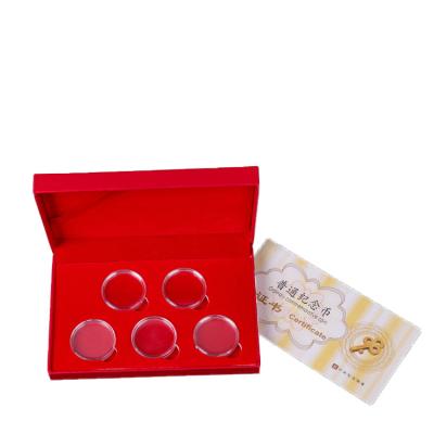 China 9*14*2.9cm Agriculture Storage Box 27mm Red Rectangular Plastic Gift Box With 5 Commemorative Coins for sale