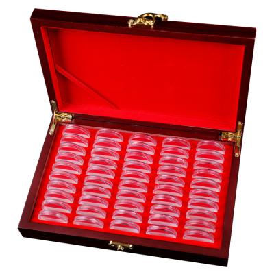 China Handmade Hot Wooden Adjustable Capsule Display 50 Coin Capsules Hot Sale Gift Sale Wooden Coins Display Storage Box for sale