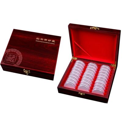 China 30 Capsules Handmade Adjustable Wooden Coins Display Storage Box Vintage Large Luxury Coin Holder Wooden Display Box 19/24/29/34/39mm for sale