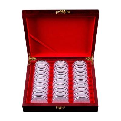 China High Quality and Durable 16/20/25/27/30/46 Mm Handmade Wooden Coin Capsules Adjustable Storage Box 30 Coin Capsule Wooden Boxes for sale