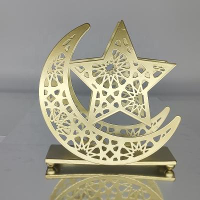 China 2022 New Design CLASSIC White Gold Metal Ramadan Tissue Holder Box Silver Moon Star Islamic Napkin Holder For Table Home Decor for sale