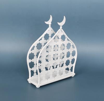 China Islamic CLASSIC Iron Metal Tissue Holder Crescent Moon Eid Mubarak Napkin Holder For Muslim Festival Table Decor for sale