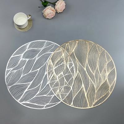 China PVC Round Gold Dish Mat Silver Dish Kitchen Cheap Viable Trivet Mat Washable Waterproof Dining Table Place Mat For Wedding Party for sale