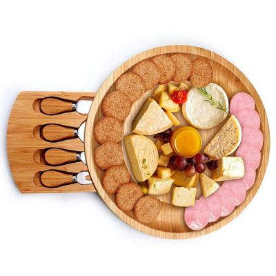 China Sustainable Acacia Wood Cheese Board Set With Slate Round Charcuterie Board Cheese Serving Tray With Slide-Out Drawer for sale