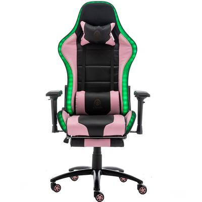 China High Quality Pink Gamer Adjustable Crook Silla Gaming Chair (Height) Talking Pink Chair With Footrest Gaming Chair With Lights And Speakers for sale