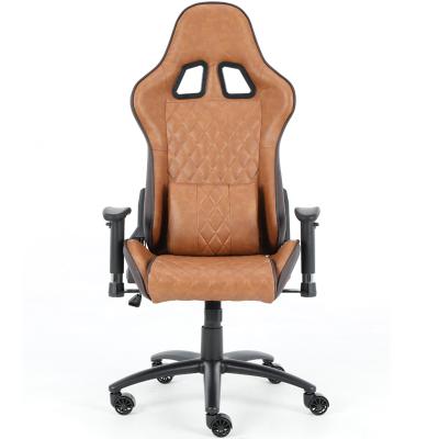 China (Size)Adjustable High Quality Brown Leather PU Gaming Chair Sillas de juego Convertible Racing Gaming Chair Gaming Chair for sale