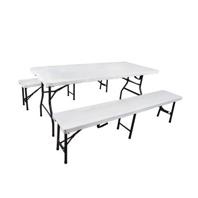 China Portable / Durable / Water Resistant 183 White Plastic Folding 6ft HDPE Outdoor Furniture Table And Bench Garden Set for sale