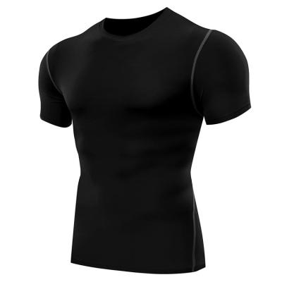 China Men's Fitness Breathable Sporty Quick Dry Compression Workout Short Sleeve Shirts Black for sale