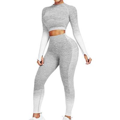 China Breathable Hot Selling Workout Yoga Sets For Women High Waist Seamless Leggings And Long Sleeve Yoga Sets for sale