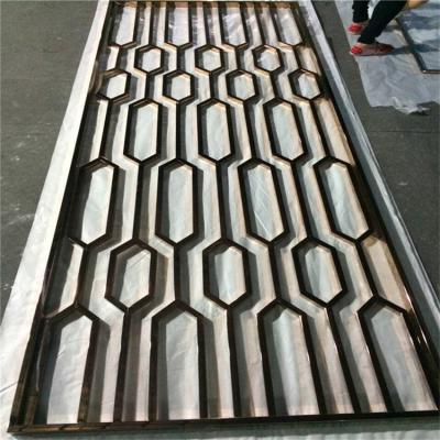 China Exterior PVD Plating Stainless Steel Wall Partition Laser Cut Carving Feature Decorative Metal Screens for sale