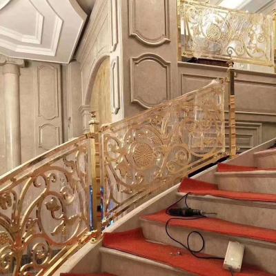 China Custom Hotel Gold Hotel Stainless Steel Guardrail Interior Decorative Metal Stairs Railing for sale