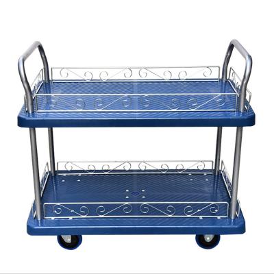 China Tools Multi Layer Transport Vehicle With Caster Double Layer Pull Truck Load 300kg Two Way Movable Silent Trolley for sale