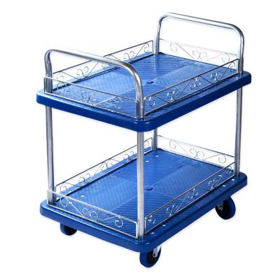 China Tools Tool Trolley Multi Layer Caster Carrier Plastic Double Layer Mobile Silent Handtrolley for sale