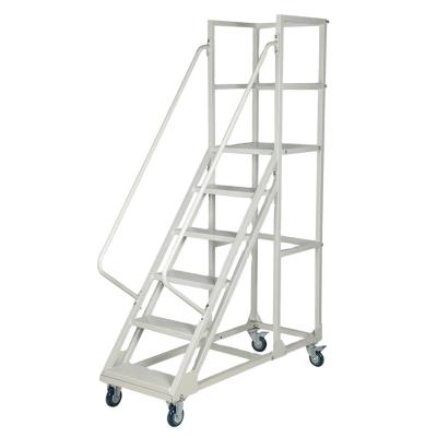 China Factory production wholesale of shelf with rising ladder â supermarket casters warehouse collection mobile ladder stairs; ‰ ¤ 500kg/layer for sale