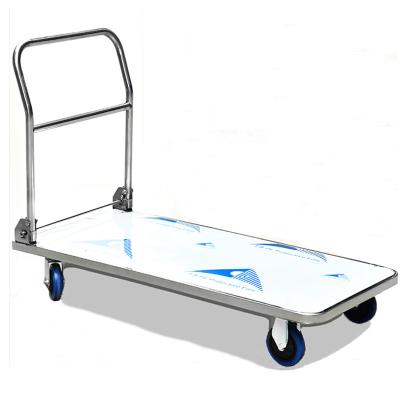 China Four Wheel Housekeeping Truck With Armrest Pull Truck Logistics Trailer 304 Stainless Steel Single Layer Folding Silent Trolley for sale