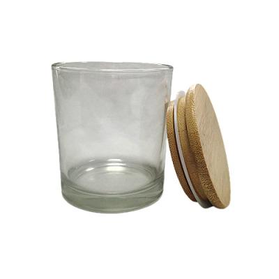 China Home Decoration Transparent Frosted Colored Luxury Candle Container Candle Glasses With Wooden Lid for sale