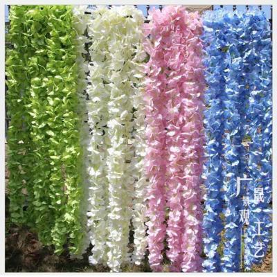 China 1-2m Eco-friendly Artificial Ivy Plant Faux Wisteria Flowers Vines Hanging Leaves For Wedding Decoration for sale