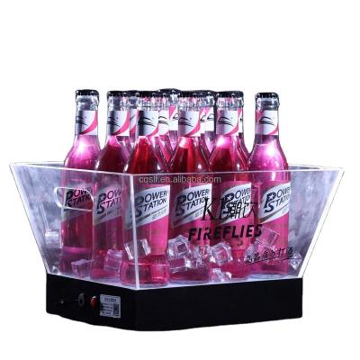 China Viable custom wholesale acrylic beer logo wine ice bucket plastic tongs printing with led light for sale