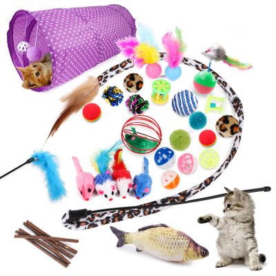 China The New Design Stocked Cat Toy Sets Funny Feather Funny Cat Plays Cat Tunnel Toy Set for sale