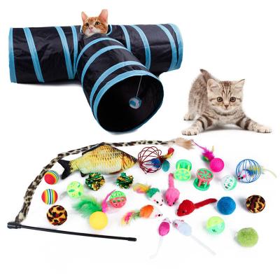 China Hot Selling Interactive Stored Cat Tunnel Toy Mouse Puzzle Balls Feather Cat Toys 27pcs per pack for sale