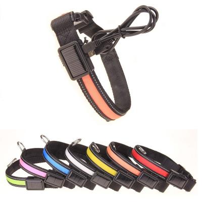 China New Design Stocked Pet Supplies New Energy Solar Powered Pet Collar USB Charging LED Cat Dog Collar for sale