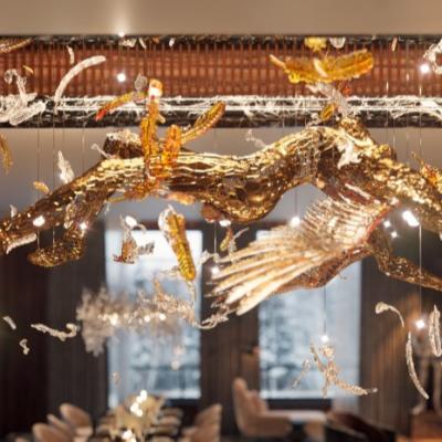 China Modern Customized Feather Hotel Ceiling Lamp Decorative Glass Sand Large Pendant Lamp for sale