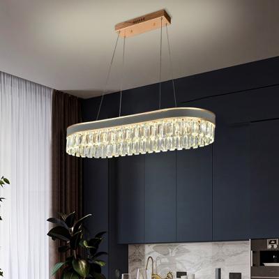 China Modern Home Decor For Iron Crystal Modern Dining Room Rectangle Leather Hanging Chandelier for sale