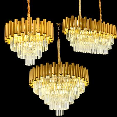 China Bedroom Modern Indoor Gold Iron Decorative Tube Suspended Rectangle Elegant Glass Chandelier for sale