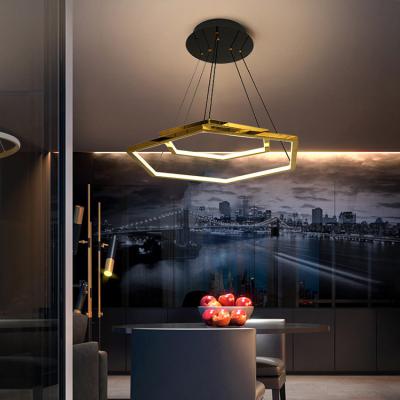 China Modern Home Decoration Indoor Contemporary Geometric Acrylic Digit Stainless Steel LED Pendant Light for sale