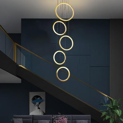 China Modern Stairwell Living Room Stainless Steel Gold LED Long Decorative Acrylic Chandelier Lamp for sale