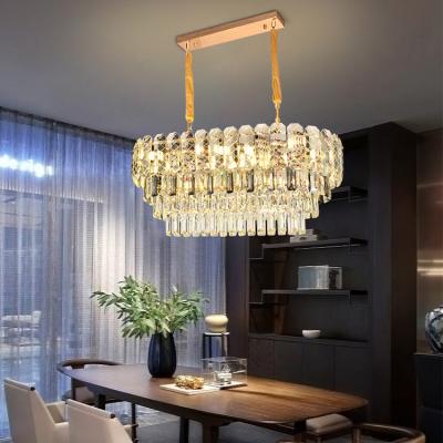 China Luxury Round Gold Crystal Restaurant Modern Decorative Indoor Living Room Rectangle Chandelier for sale