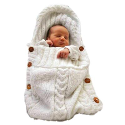 China New Design Newborn Winter Anti-Shrink Knitted Sweater Hooded Sweater Handmade Button Knitted Baby Warm Blanket Wool Sleeping Bags for sale