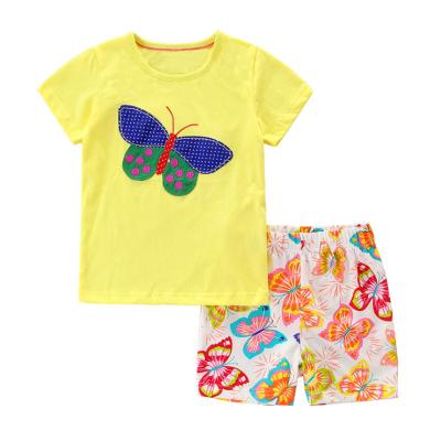 China Hot-selling cotton casual hot-selling children's summer Amazon clothing girls T-shirt two-piece short-sleeved yellow pants for sale