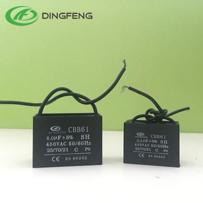 China High quality ac/capacitor 250V ceiling fan electrolytic motor capacitor cbb61 en60252-1 2.2uf capacitor for sale