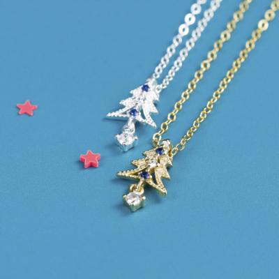 China TRENDY Gem Christmas Tree Pendant Necklace from S925 Sterling Silver Gold Plated Christmas Gift for sale