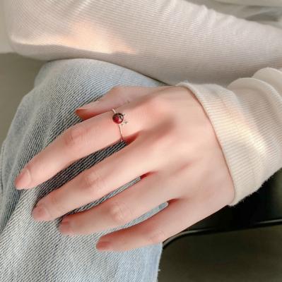 China FASHIONABLE S925 Antler Ring Simple Red Gemstone Pomegranate Ring Sterling Silver Open Christmas Gift for sale